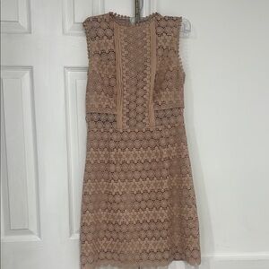 Whistles Tan Sheath Midi Dress with Crew Neck for Wedding Guest